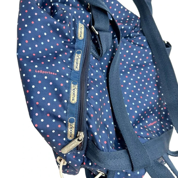 LeSportsac Navy Blue Polka Dot Print Backpack Bag - Picture 10 of 11